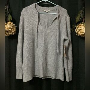 Frye & Co Heather Grey Knit Pullover Sweater Size XL Puff Shoulder NWT